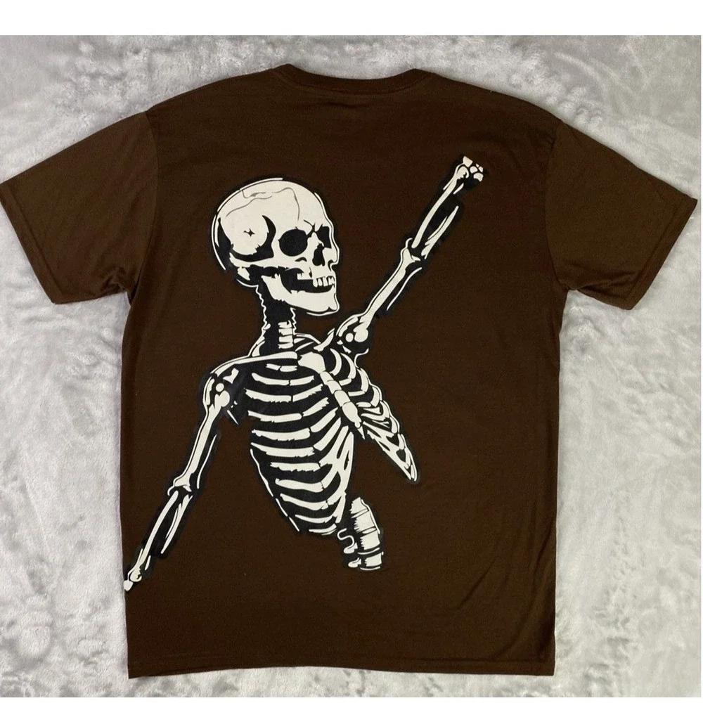 RGSTR‎ T-Shirt Men Large Brown Unwritten End Skeleton Graphic Streetwear Tee